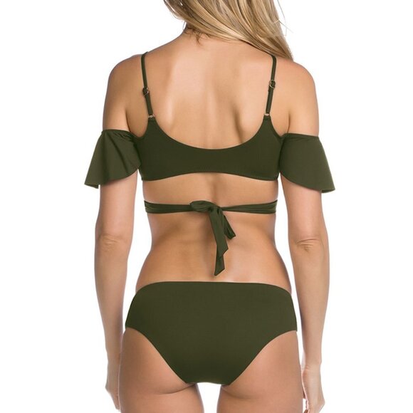 BECCA Off Shoulder Wrap Bikini Set Olive Green M L Swimsuit Swim Two Piece Women - Picture 3 of 13